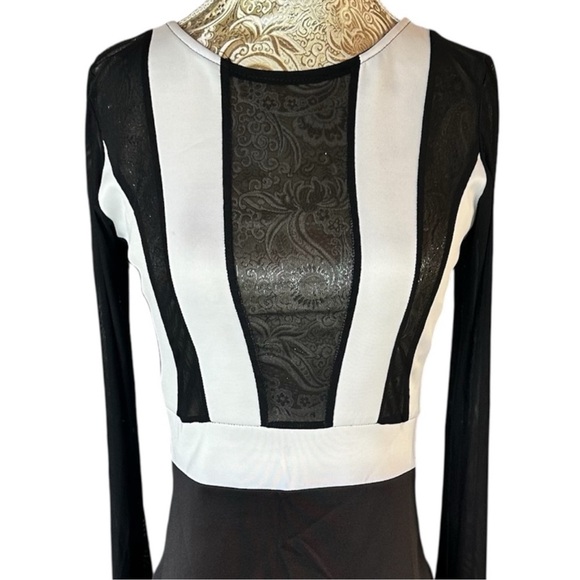 Sexy Stretch Black and White Sheer Panel Cocktail Dress Baddie Hot Size Small - Picture 3 of 4